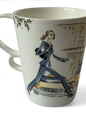 Illustrated City Scene Porcelain Mug - Woman in Blue Suit